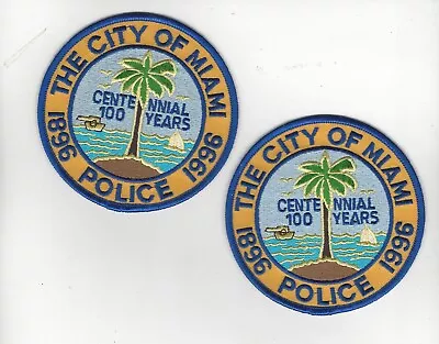 City Of Miami Centennial  Police- Florida Set Of 2 Patches • $5.99