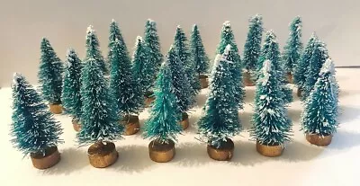 LOT Of 14 Mini GREEN Miniature Sisal Bottle Brush Snow Flocked Christmas Trees • $14.95