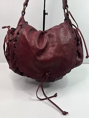 Lucky Brand Shoulder Bag Red Scalloped Leather Front Flap Lined Vintage Cottage • $50