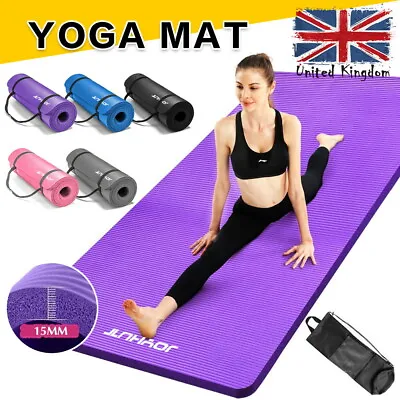 15MM Thick Yoga Mat Gym Workout Fitness Pilates Wome Exercise Mat Non Slip UK • £12.99