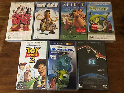 7 X VHS   Monsters Inc   E.T   Toy Story 2   Shrek   Spirit   Ice Age  Good Boy • $18