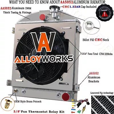 $299 • Buy 3 Row Radiator+Shroud 14''Fan For 1932 FORD MODEL HI BOY HOT ROD CHEVY V8 ENGINE