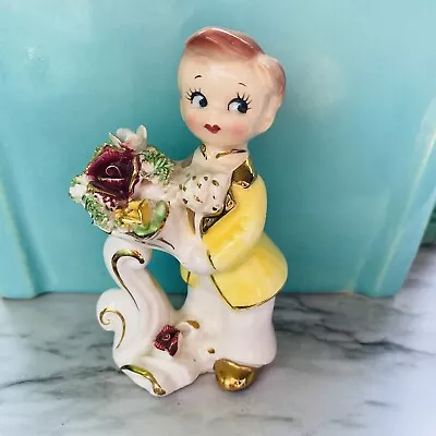 Vintage ARNART Porcelain Boy With Flowers Bouquet 4  Figurine Made In Japan. • $38