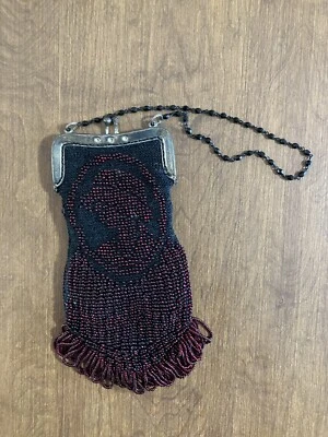 $45 • Buy Vintage Flapper Type Beaded Fabric And Metal Handbag Purse 7” X 3 1/4” Original