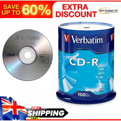 Verbatim CD-R 100Pk Spindle 52X Silver 700MB • $50.06