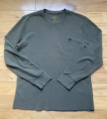 Timberland Mens Medium Waffle Knit Thermal Green Long Sleeve Shirt Logo • $19.99