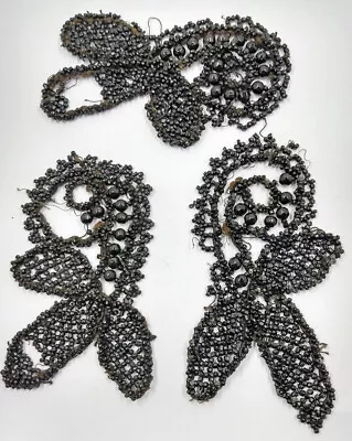 1800s Mourning Beaded Trim Applique Antique Vintage Victorian 3pc Lot Leaves • $9