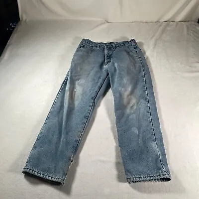 LL Bean Jeans Mens 33 Pants Blue Flannel Lined Relaxed Fit Barn Chore Work 33x30 • $14.39