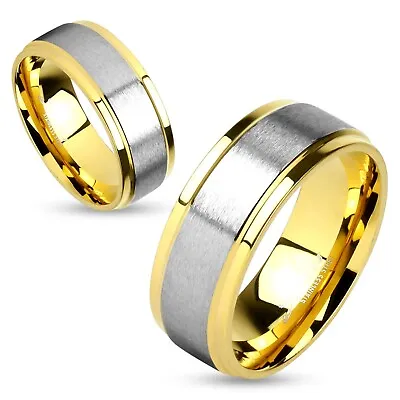 Stainless Steel 2-Tone Gold Plated With Silver Brushed Center Wedding Band Ring • $8.99