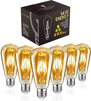 6 X LED Edison Bulb Vintage Light Dimmable 6W E27 Bulbs  Amber Glass Screw Lamp • £25.99
