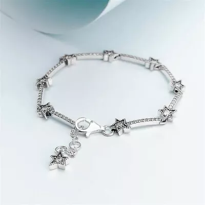 Authentic 100% 925 Sterling Silver Celestial Stars Charm Bracelet • $34.19