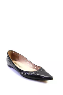 Manolo Blahnik Womens Leather Grommet Studded Pointed Toe Flats Black Size 8 • $89.99