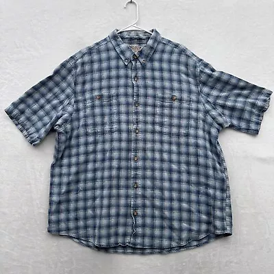 Duluth Trading Shirt Mens 2XL Blue Plaid Knit Hemp Outdoor Hiking Button Down • $19.95