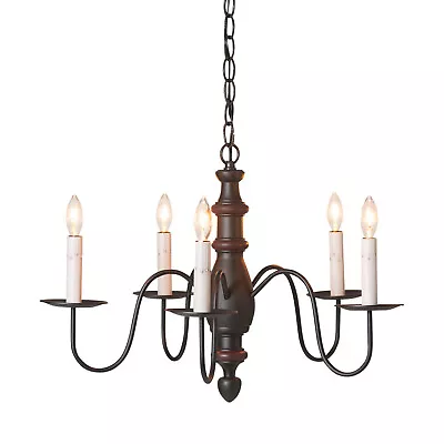 5-Arm Chandelier Country Inn Wood Metal Fixture Made In USA  Rustic Black • $374.95