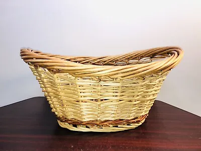 Vintage Wicker Laundry Basket Woven Oval Twisted Handles Large 22” X 16” Used • $29.92