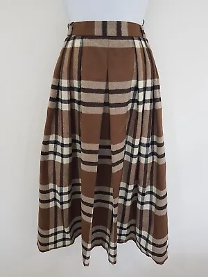 Vintage Skirt Brown Kilt Midi Check Tartan Retro Size 14 16 Pockets Lined Pleats • $51.79