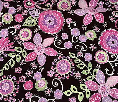 OOP Boho Blossom Fabric By Michael Miller Hot Pink Lavender Green Black 1+ Yards • $21.50