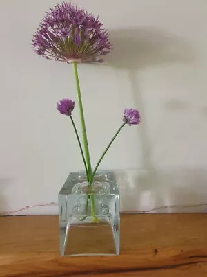£35 • Buy Beautiful Vintage Mid-Century Modernist Cast Glass Block Cube Bud Vase