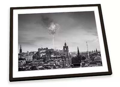 Edinburgh Fireworks City B&W FRAMED ART PRINT Picture Poster Artwork • £10.99