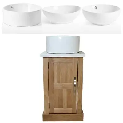 Cloakroom Bathroom Vanity Unit Oak Wash Stand White Marble Ceramic Basin 309 • £440