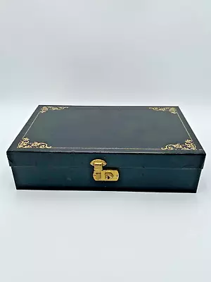 Vintage Mele Jewelry Box - Black Faux Leather W/Gold Trim 14x8.5x3.75 • $35