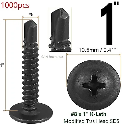 Modified Truss Head Self Drilling / Tapping Screws # 8 X 1  K-Lath Black (1000) • $29.99