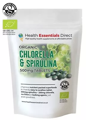 Organic Spirulina + Chlorella Tablets 500mg - Detox - Immune System - Energy • £3.99