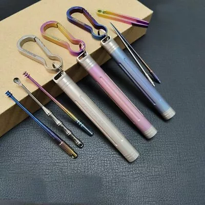 Titanium Alloy Multi Tool Set Holder Keychain Toothpick Tweezers Earpick Outdoor • $14.89