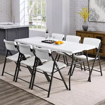 6 Foot Fold-in-Half Camping Dining Table Seats 6 Adults 170 Lbs Capacity White • $70.50