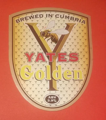 £1.50 • Buy Beer Pump Clip Badge Front YATES Brewery GOLDEN Real Ale CLOSED Cumbria Bee Wasp