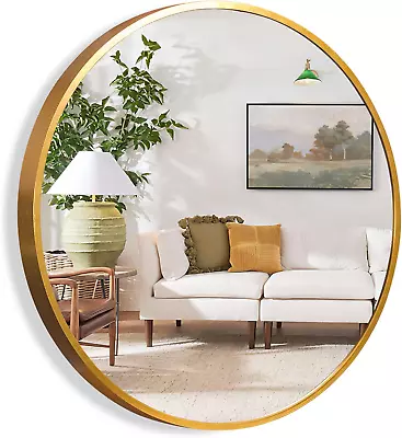 Round Mirror Circle Mirror Metal Framed Wall Mirror Large Vanity Hanging Decorat • $60.99