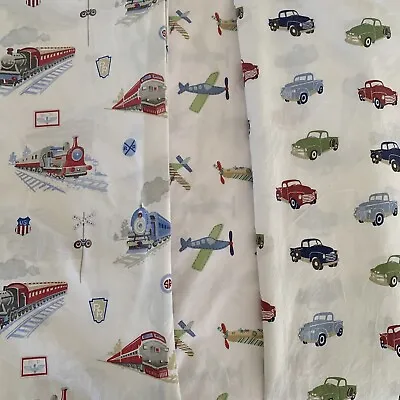 3 POTTERY BARN KIDS Twin Flat Sheets  Airplanes +Trains +Trucks Blue Green Red • $30