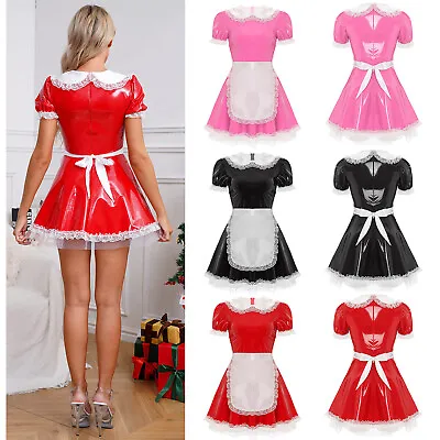 Womens Uniform A-Line Servant Dress Halloween French Maid Costume Metallic Lace • $16.49