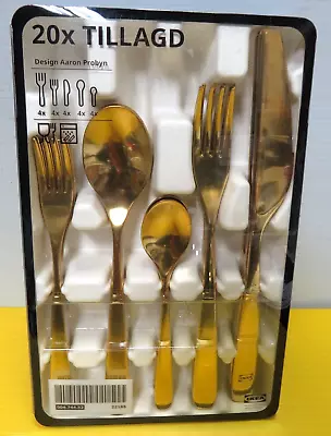 IKEA TILLAGD 20 Pc Brass Tone Stainless Steel Flatware Set Spoon Fork Dinnerware • $54.49