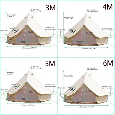 $514.17 • Buy 4-Season Canvas Cotton Camping Bell Tent Outdoor Beach Yurts 3M 4M 5M 6M 7M Fly