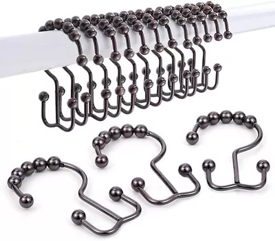 12 Pack Metal Shower Curtain HOOKS RINGS Double Glide Roller Set For Bathroom • $8.99