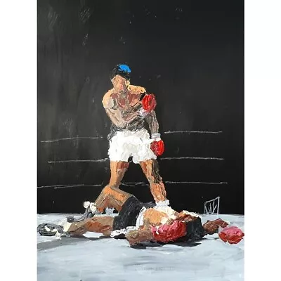 ORIGINAL Abstract Muhammad Ali Boxing Down Goes Liston Wall Art Painting 17  • $179