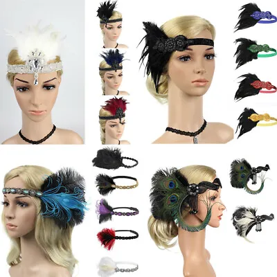 1920s Headpiece Feather Flapper Headband Great Gatsby Headdress Vintage • $10.91