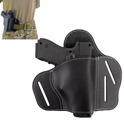 3 Slot Pancake OWB Leather Belt Handgun Holster Fits Beretta Ruger S&W Taurus • £18.82