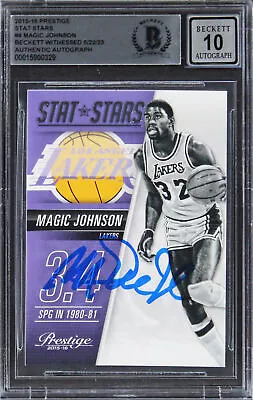 Lakers Magic Johnson Signed 2015 Prestige Stat Stars #4 Card Auto 10! BAS Slab • $114.99