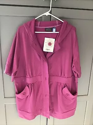 Motto QVC  Button Front Hooded Short Sleeve Knit Jacket W/Pockets 1X NWT Fuschia • $22.39