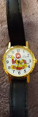 Vintage 1980 Ronald McDonald Black Wrist Watch Leather Metal Base Needs Battery • $49.99