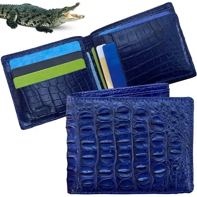 Gift For Men Blue Crocodile Leather Skin Bifold Wallet Money Holder  • $79