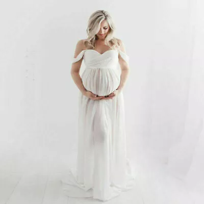 Pregnant Womens Maternity Split Dress Maxi Gown Off Shoulder Photography Photo • $25.39