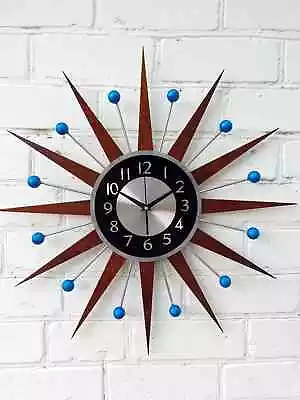 Atomic Wall Clock Blue Starburst Clock George Nelson Style Handmade 1970s Modern • $180