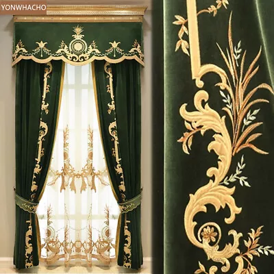 High-quality Embroidered Thick Velvet Green Cloth Curtain Valance Panel C026 • $160.72