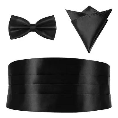 3 Pcs Cummerbund Bowtie Set Tuxedo Cumberbund Bow Tie Set Men's Belt Cravat Men • $9.69
