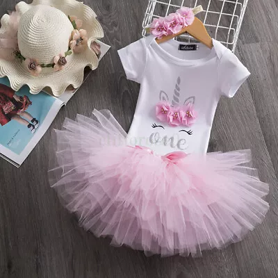 HOT Unicorn Baby Girl 1st Birthday Party Outfit Dress Tutu One Dress & Hair Band • $34.59