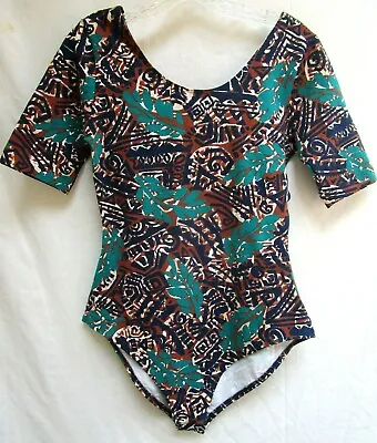 VTG 80s..LEOTARD..BODYSUIT..TOP..ALL OVER PRINT..NEW TAGS..USA MADE..sz MED • $51.26