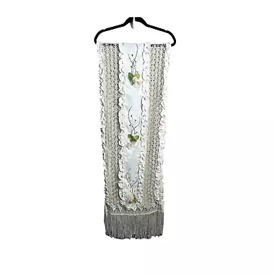 Ana R By Ana Rosa Mexico Hand Painted Floral Crochet Fringe Table Runner • $50